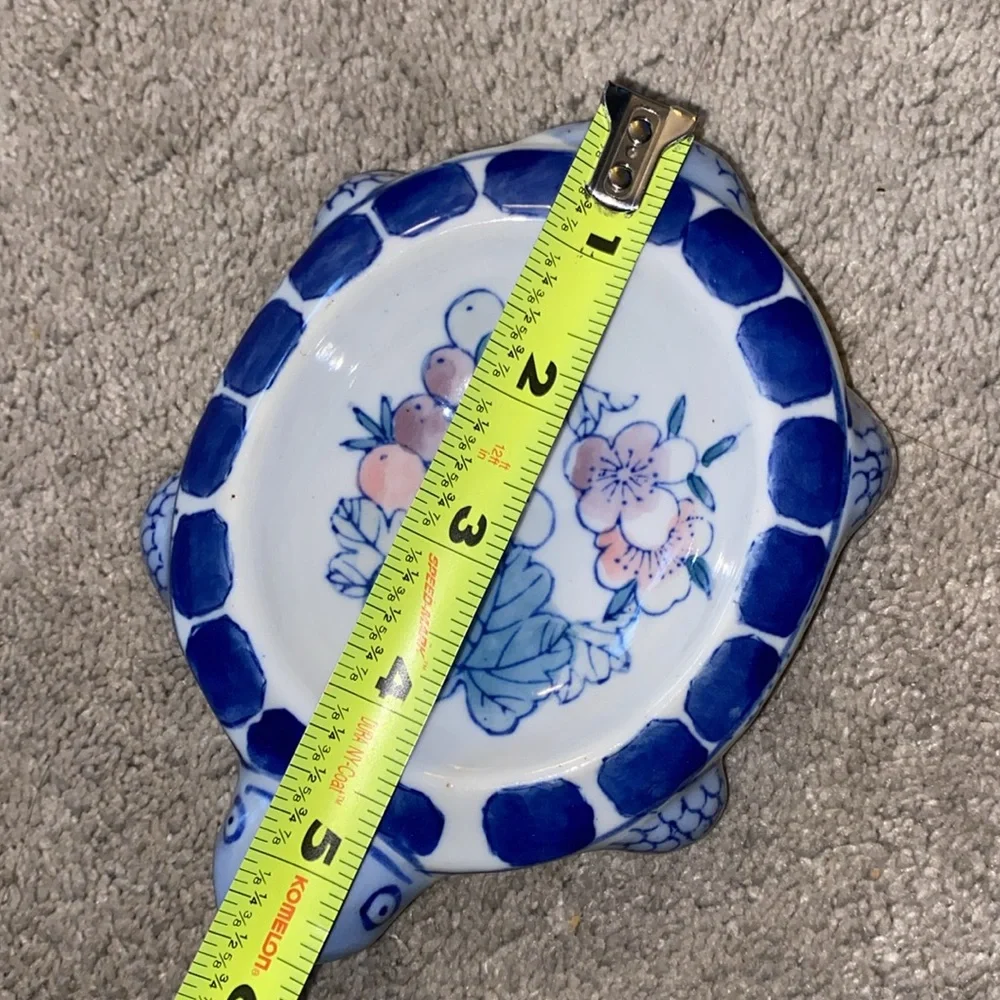 Pier 1 Ceramic Blue‎ Floral Turtle Trinket Dish